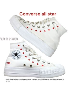 Converse Chuck Taylor All Star Lift Platform High Embroidered Hearts Women 7